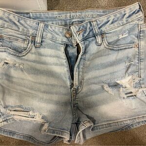 American Eagle Outfitters Faded Blue Ripped Jean Shorts